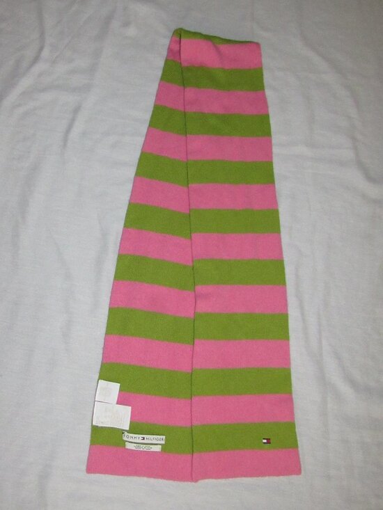 Tommy Hilfiger Accessories - Vintage Y2K Tommy Hilfiger Wool Blend Pink Green Bold Stripe Scarf 2005